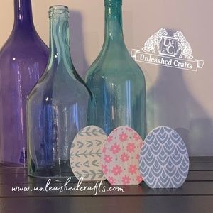 Wooden Easter Egg Home Decór With Leaf Pattern